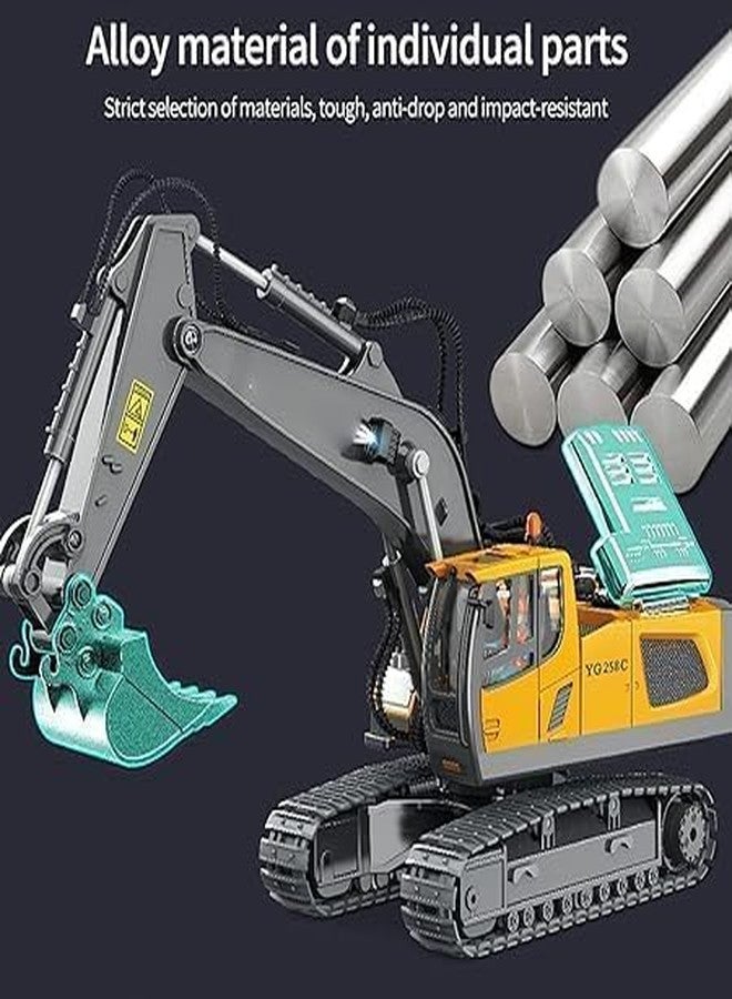 JOYJAY 1/20 Scale New J-C-B Excavator Toy for 6-12 Yr Boys, Best Birthday Gifts for Kids 7 8 9 10 11 Year Old, Rc Construction Toys with Metal Shovel, Lights, Sounds 2.4Ghz, Multi Color - Image 5